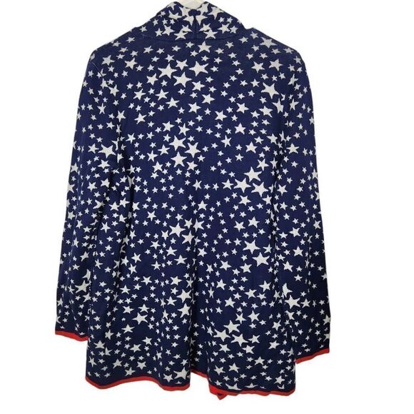 Lands' End Women's Cotton Open Long Cardigan Sweater blue stars medium - Picture 2 of 6